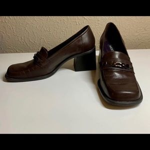 Westies Brown Leather Chunky Heel Loafers